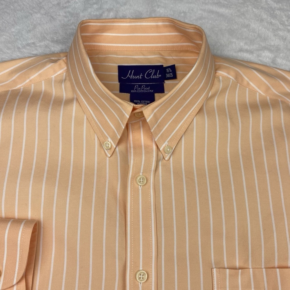 Hunt Club Dress Shirt Men's 16.5-34/35 Canteloupe Striped 2-Ply Cotton - Picture 2 of 9